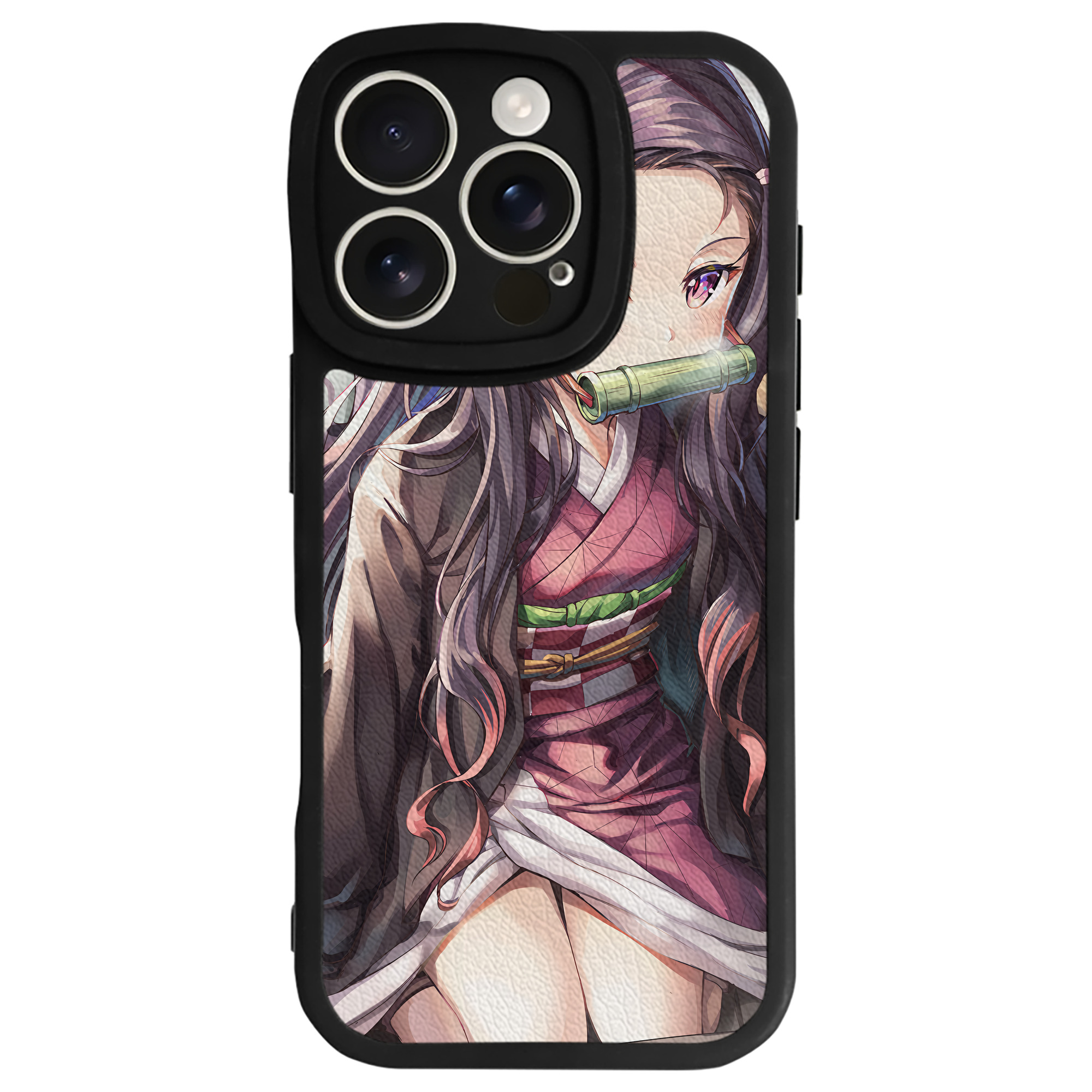 （画像用） 鬼滅の刃（きめつのやいば）竈門 禰󠄀豆子／かまど ねずこ Kamado Nezuko 【iPhone 16シリーズ対応】シリコンスマホケース（レザー調） 材質：シリコン